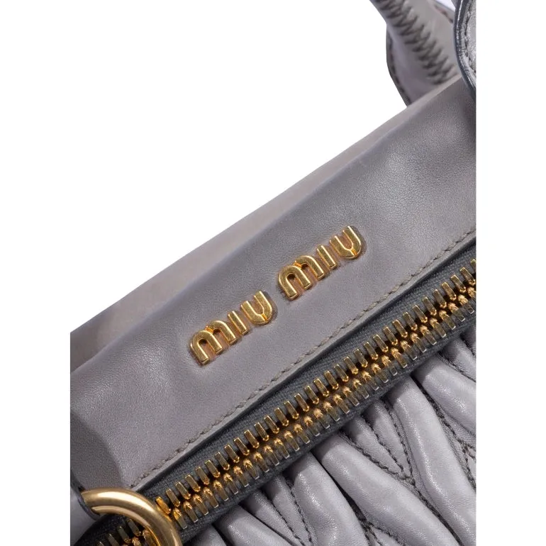 Miu Miu Grey Gathered Leather To Zip Tote