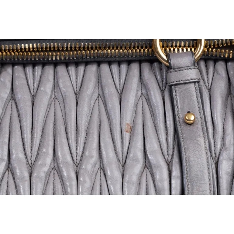 Miu Miu Grey Gathered Leather To Zip Tote