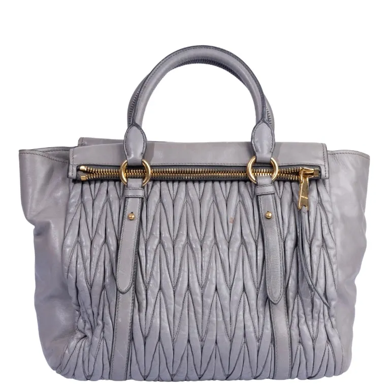 Miu Miu Grey Gathered Leather To Zip Tote