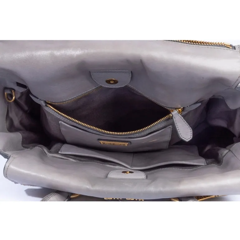 Miu Miu Grey Gathered Leather To Zip Tote