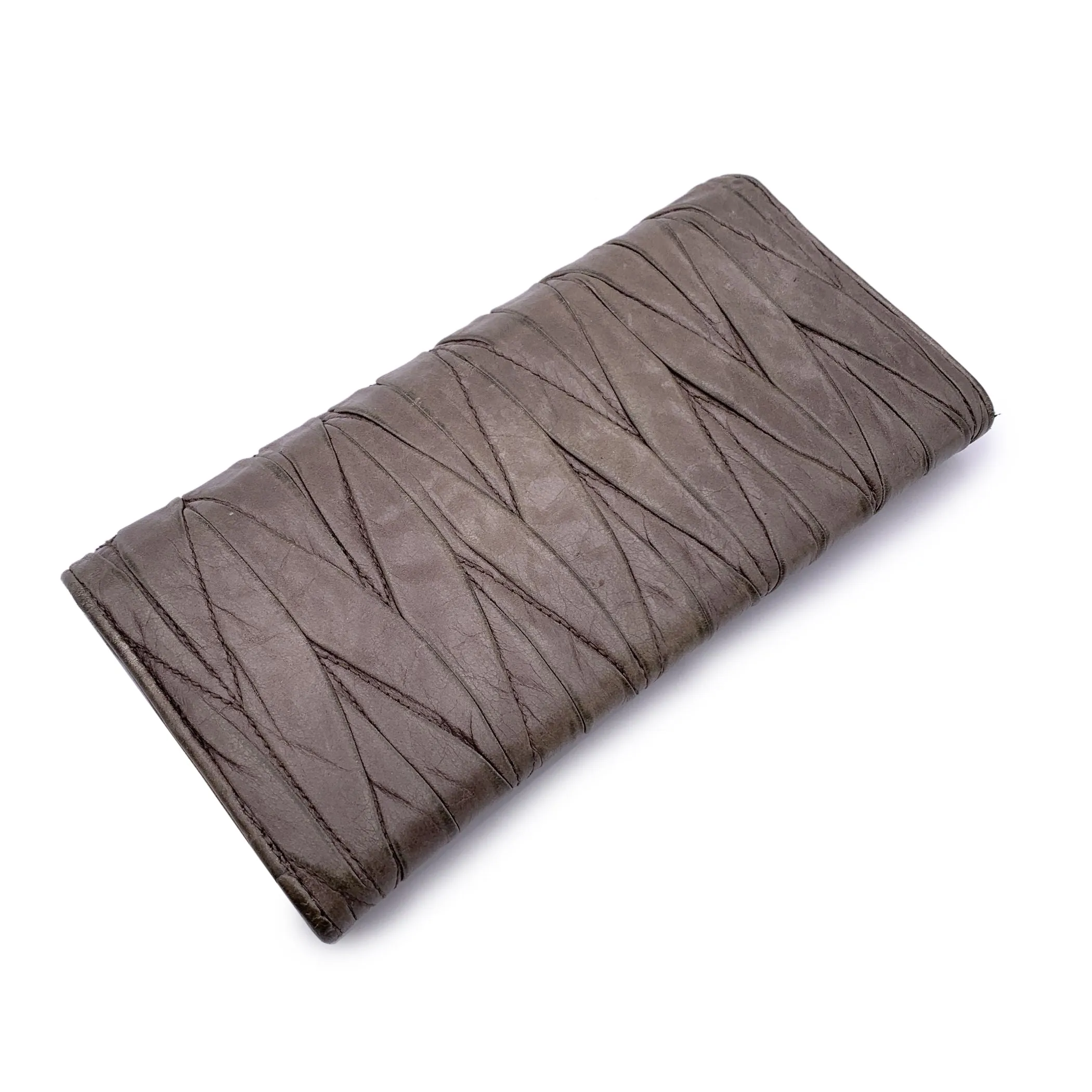 Miu Miu Taupe Matelassé Leather Continental Flap Wallet Purse