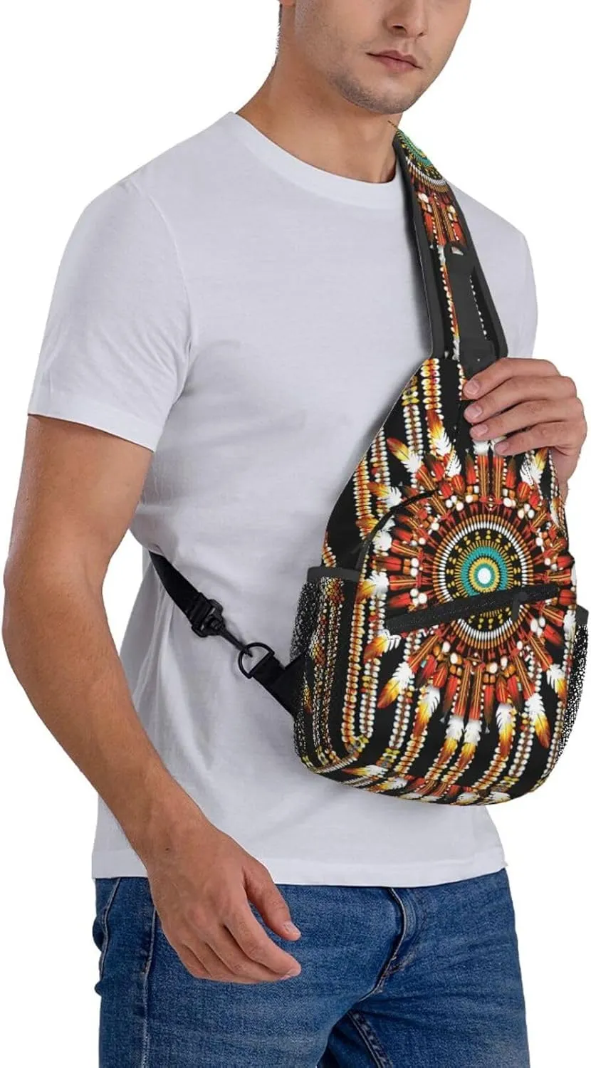 Native American Indian Sling Backpack Chest Bag Crossbody Shoulder Bag Gym Cycling Travel Hiking Daypack For Men Women