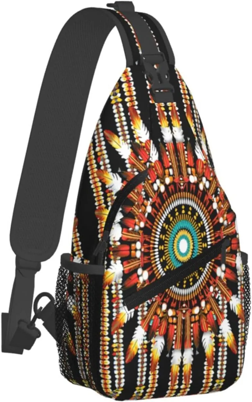 Native American Indian Sling Backpack Chest Bag Crossbody Shoulder Bag Gym Cycling Travel Hiking Daypack For Men Women