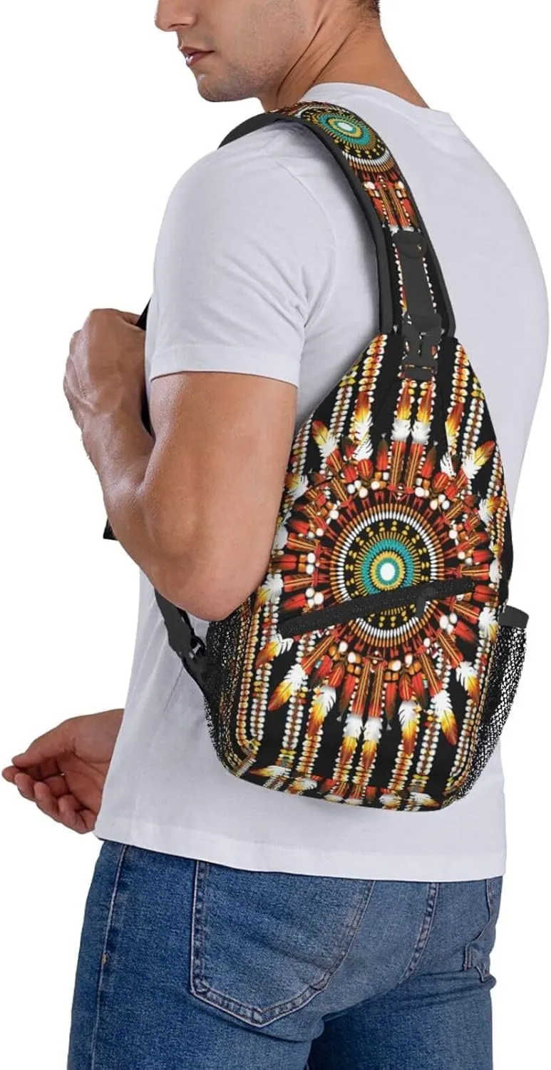 Native American Indian Sling Backpack Chest Bag Crossbody Shoulder Bag Gym Cycling Travel Hiking Daypack For Men Women