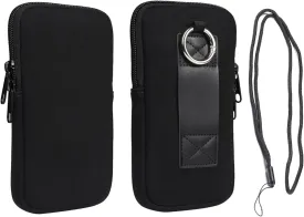 Neoprene Cell Phone Sleeve Belt Clip Case Holster Pouch Cover Holder Neck Strap Carrying Bag for iPhone 16/15/14 Pro Max Plus, Samsung Galaxy S24/S23/S22/S20 Ultra FE A16 A06 A55 A04e A03s (Black, XL)
