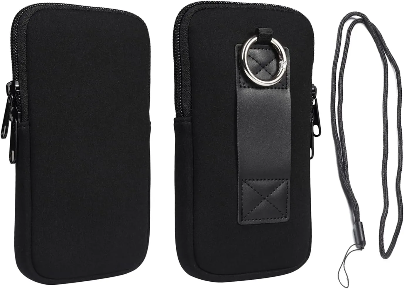 Neoprene Cell Phone Sleeve Belt Clip Case Holster Pouch Cover Holder Neck Strap Carrying Bag for iPhone 16/15/14 Pro Max Plus, Samsung Galaxy S24/S23/S22/S20 Ultra FE A16 A06 A55 A04e A03s (Black, XL)