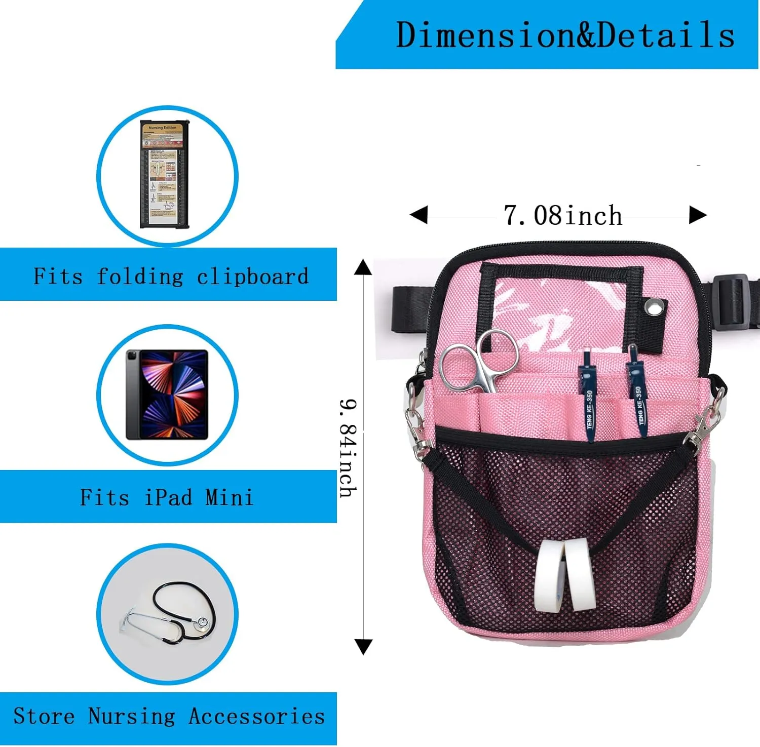 Nurse Fanny Pack, Multi Compartment Nursing Fanny Pack with Pockets | Utility Waist Bag for Work Supplies, Suit for Nurses, RN, Vet, EMT(Pink)
