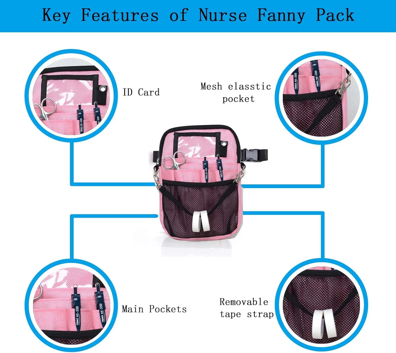 Nurse Fanny Pack, Multi Compartment Nursing Fanny Pack with Pockets | Utility Waist Bag for Work Supplies, Suit for Nurses, RN, Vet, EMT(Pink)