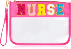 Nurse Makeup Bag Nurse Appreciation Week Gift for Women Clear Chenille Letter Cosmetic Bag Waterproof Zipper Pouch Travel Toiletry Organizer, Survival Kit Storage Accessories Pouch