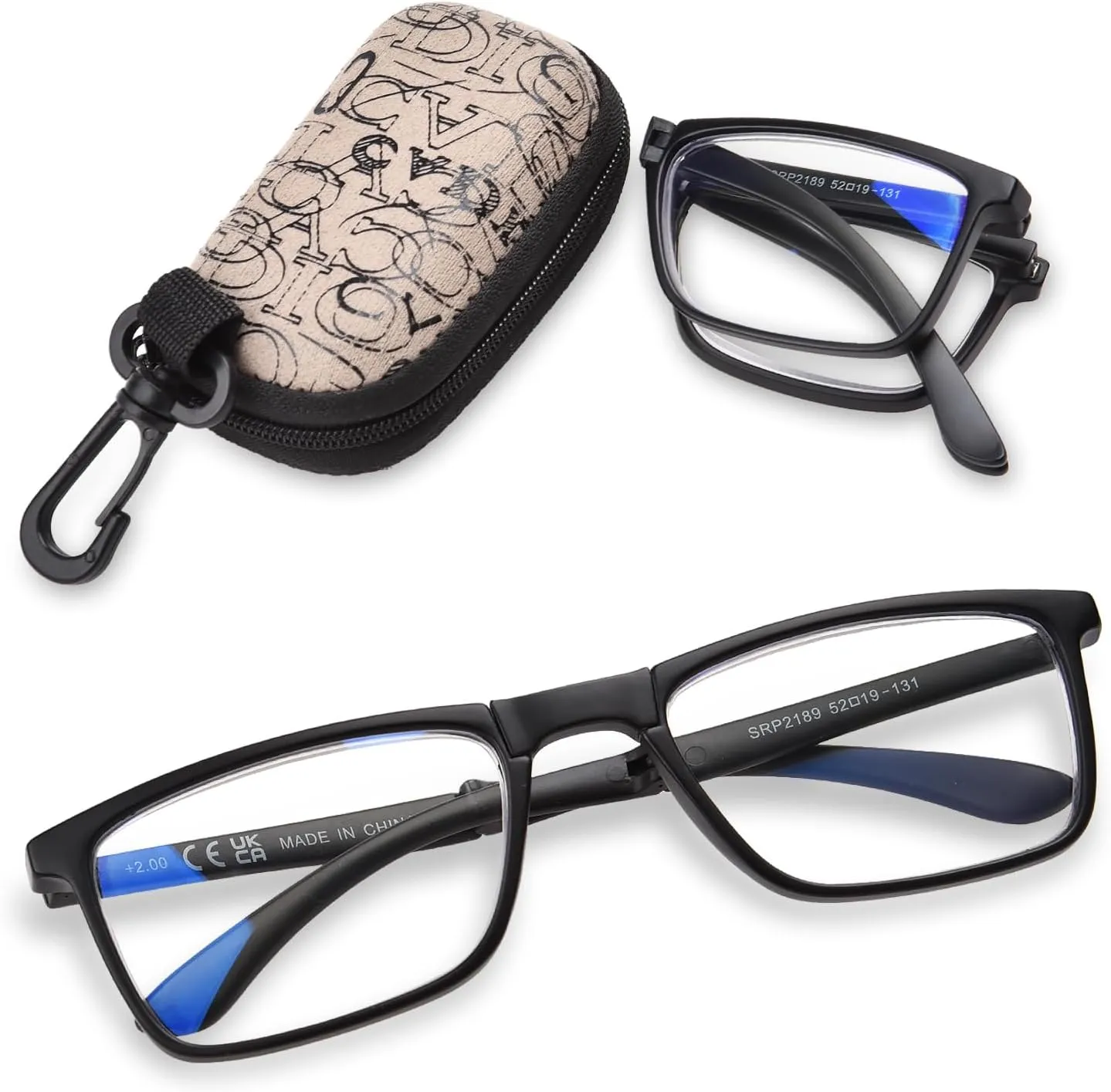 OPTOFENDY Folding Reading Glasses for Women Men, Small Spring Hinge Readers, Portable Blue Light Glasses with Zipper Case