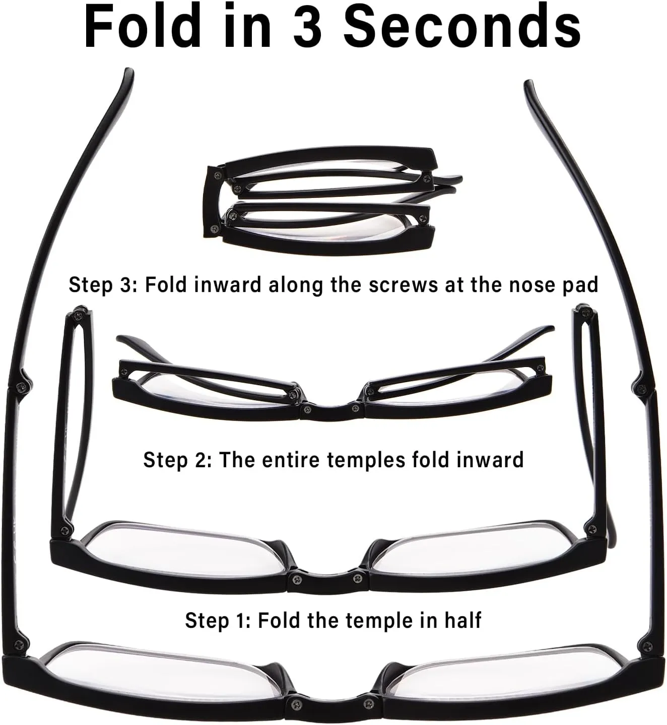 OPTOFENDY Folding Reading Glasses for Women Men, Small Spring Hinge Readers, Portable Blue Light Glasses with Zipper Case