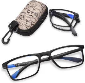 OPTOFENDY Folding Reading Glasses for Women Men, Small Spring Hinge Readers, Portable Blue Light Glasses with Zipper Case