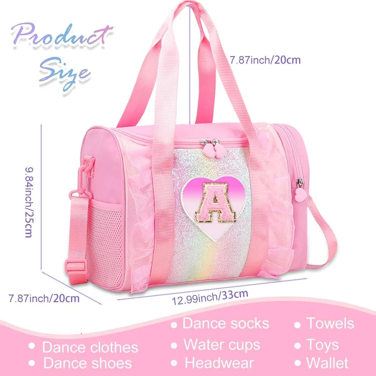 Personalized Monogram Dance Bag for Girls - 3-6 Years Kids Lightweight Water Resistant Oxford Backpack for Ballet Cheerleading Sleepovers Gymnastics Pink K