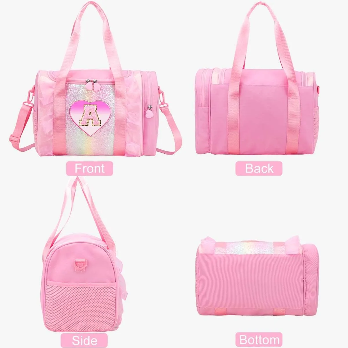 Personalized Monogram Dance Bag for Girls - 3-6 Years Kids Lightweight Water Resistant Oxford Backpack for Ballet Cheerleading Sleepovers Gymnastics Pink K