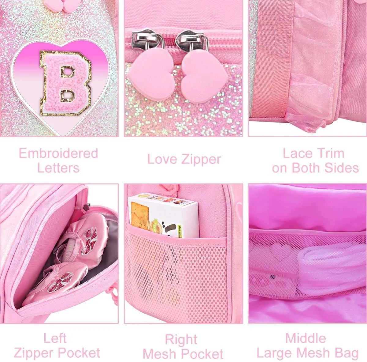 Personalized Monogram Dance Bag for Girls - 3-6 Years Kids Lightweight Water Resistant Oxford Backpack for Ballet Cheerleading Sleepovers Gymnastics Pink K