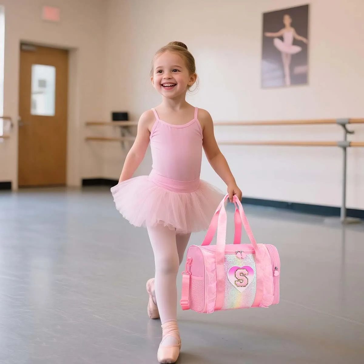 Personalized Monogram Dance Bag for Girls - 3-6 Years Kids Lightweight Water Resistant Oxford Backpack for Ballet Cheerleading Sleepovers Gymnastics Pink K