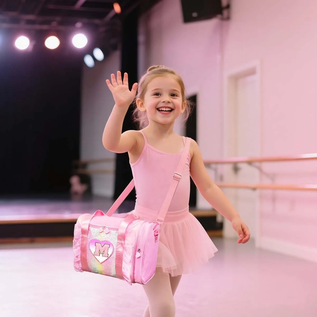Personalized Monogram Dance Bag for Girls - 3-6 Years Kids Lightweight Water Resistant Oxford Backpack for Ballet Cheerleading Sleepovers Gymnastics Pink K