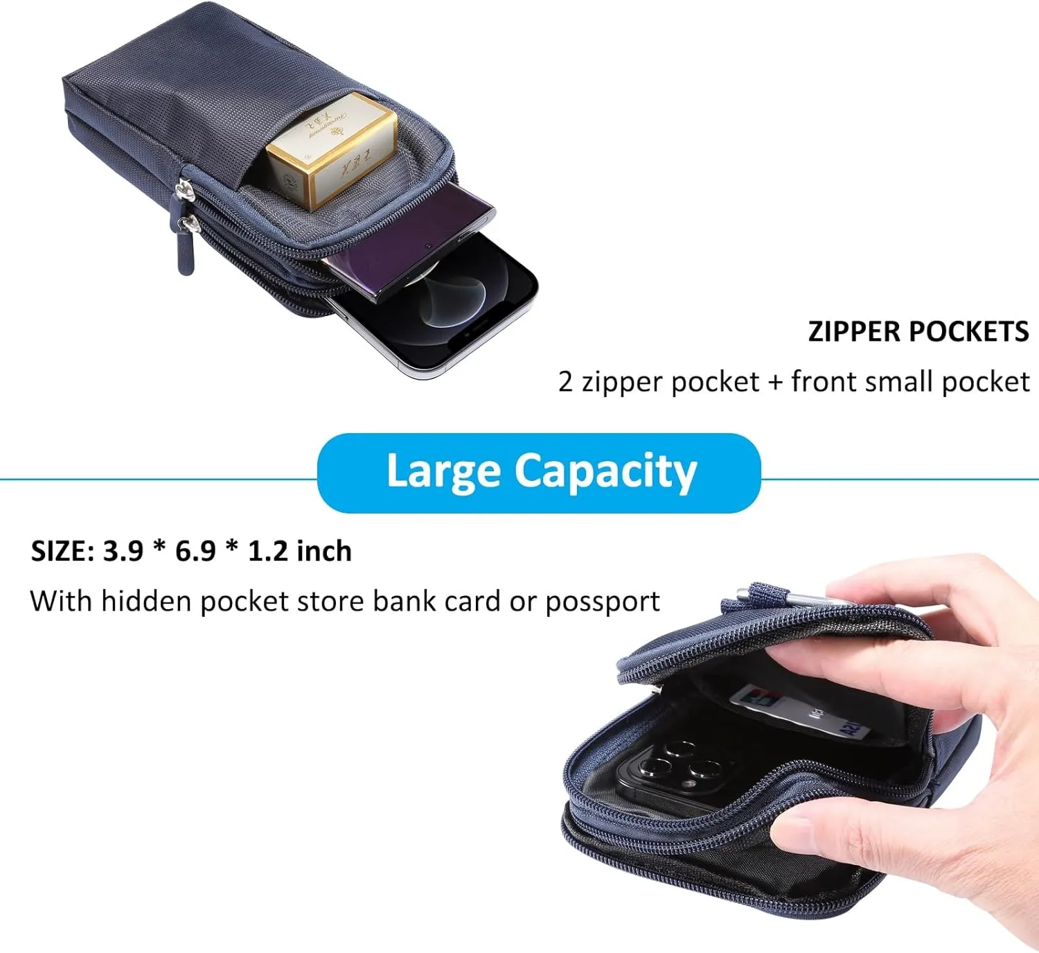 Phone Holsters Compatible with iPhone 15/14/13/12 Pro Max Nylon Belt Clip Holster Pouch Case,Compatible with Galaxy S24/S23/S22/S21/S20/Note 20 Ultra/Pixel 8/7/6 Pro Carrying Waist Pack Phone bag(2 Po