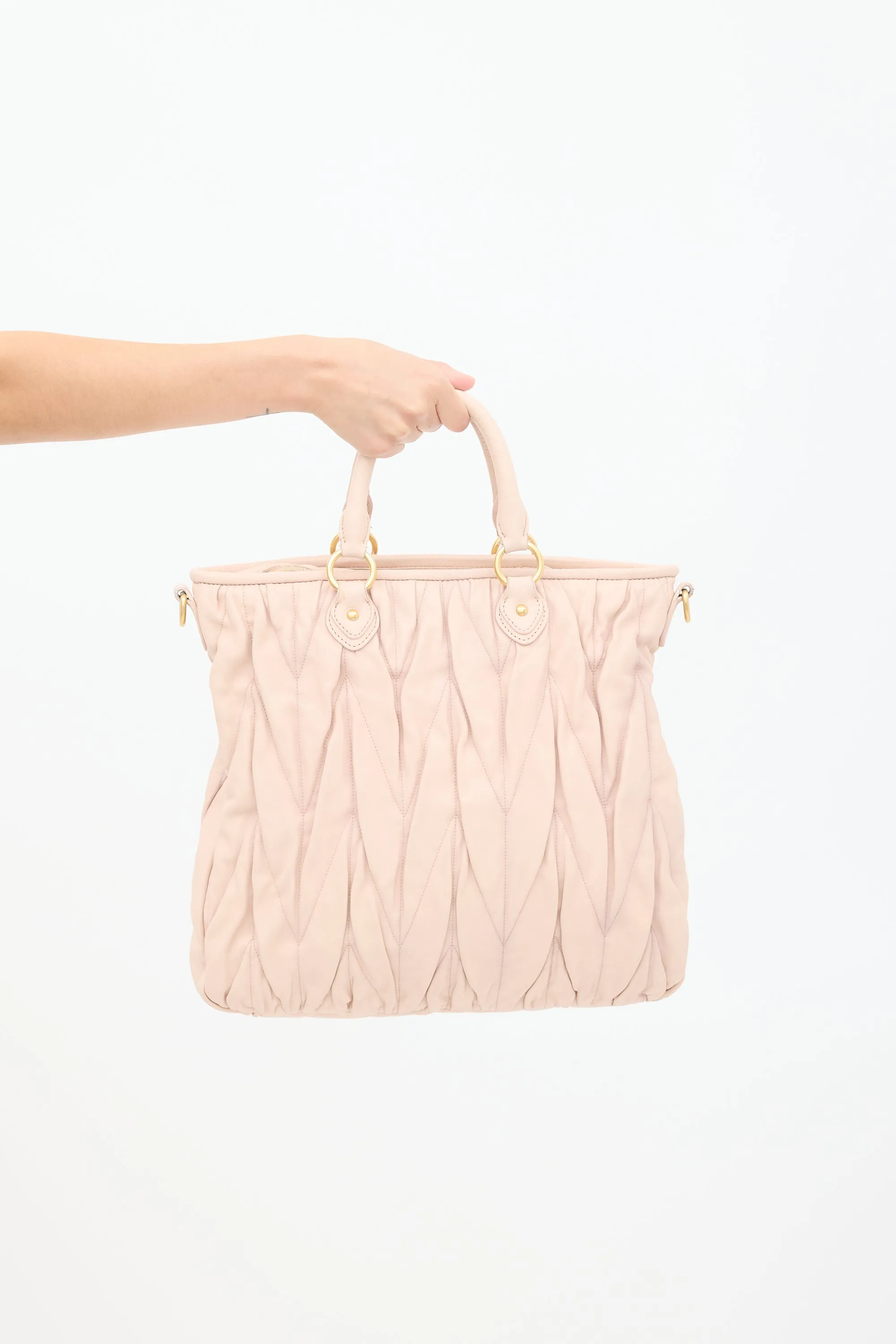 Pink Matelassé Leather Tote Bag