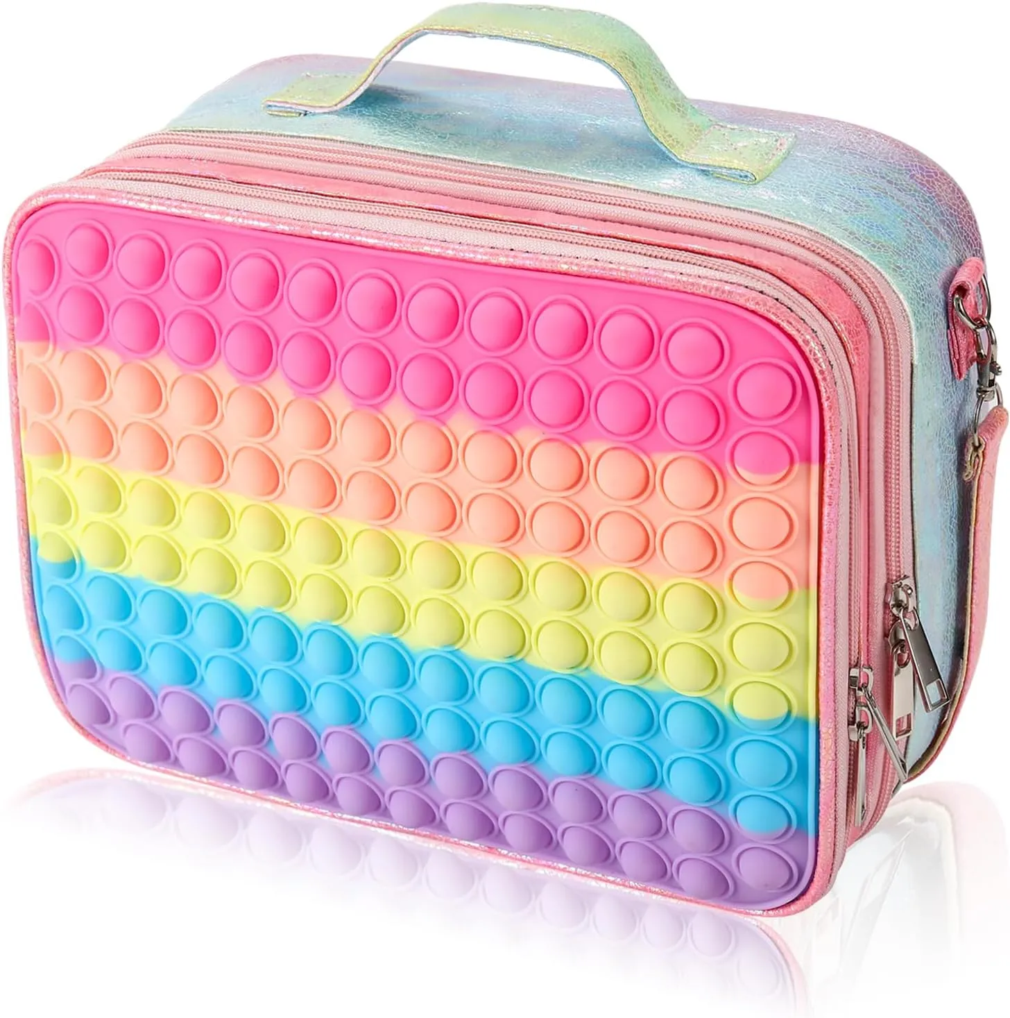 Pop Lunch Box for Girls Kids Insulated Lunch Bag, Rainbow Push Bubble Girls Lunch Boxes for School Supplies Office, Leakproof Cooler Lunch Tote Bag with Adjustable Strap, Birthday Back to School Gifts