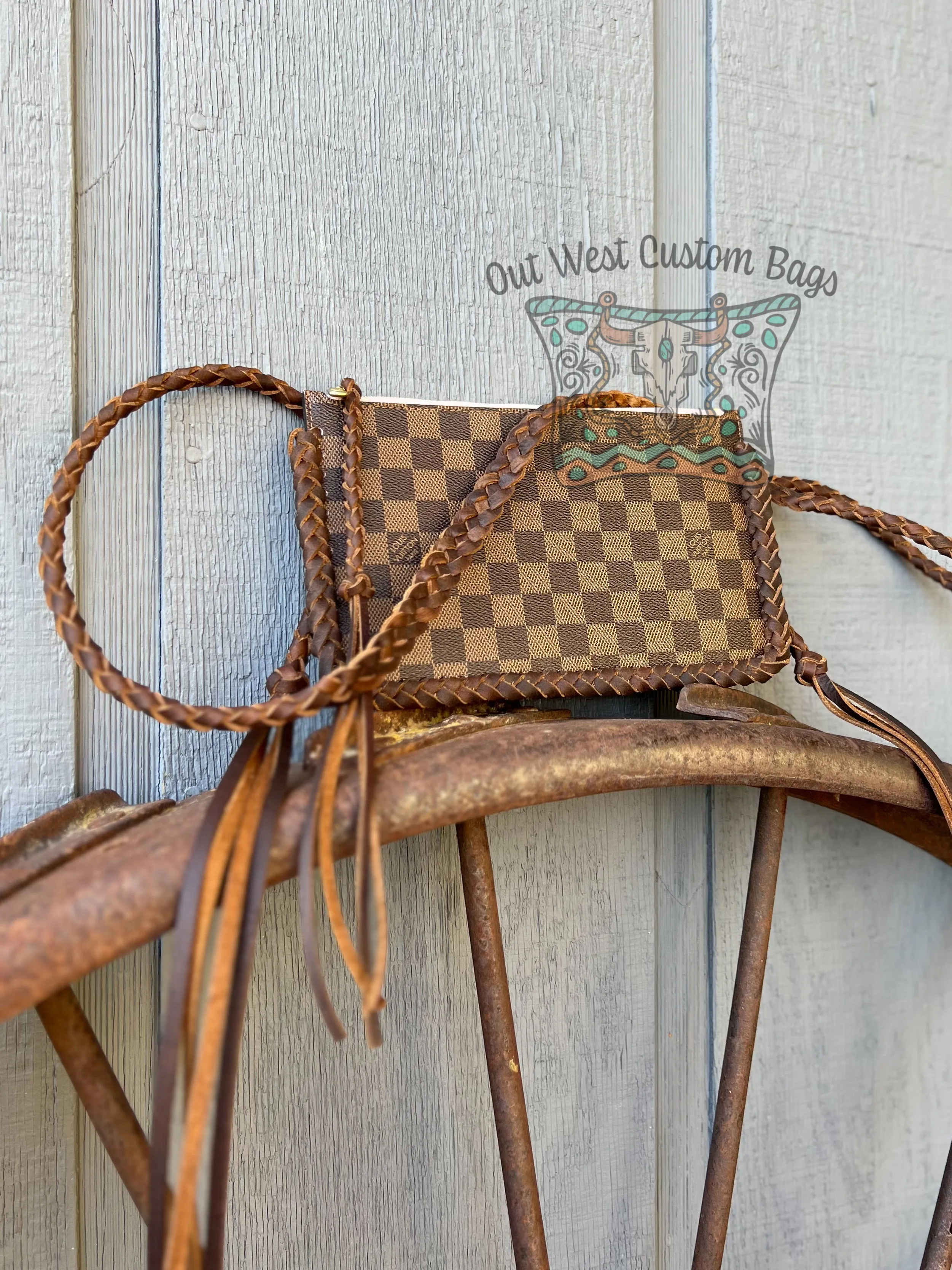 RTS Out West DE Neverfull Pouch Crossbody Brown Braid Work