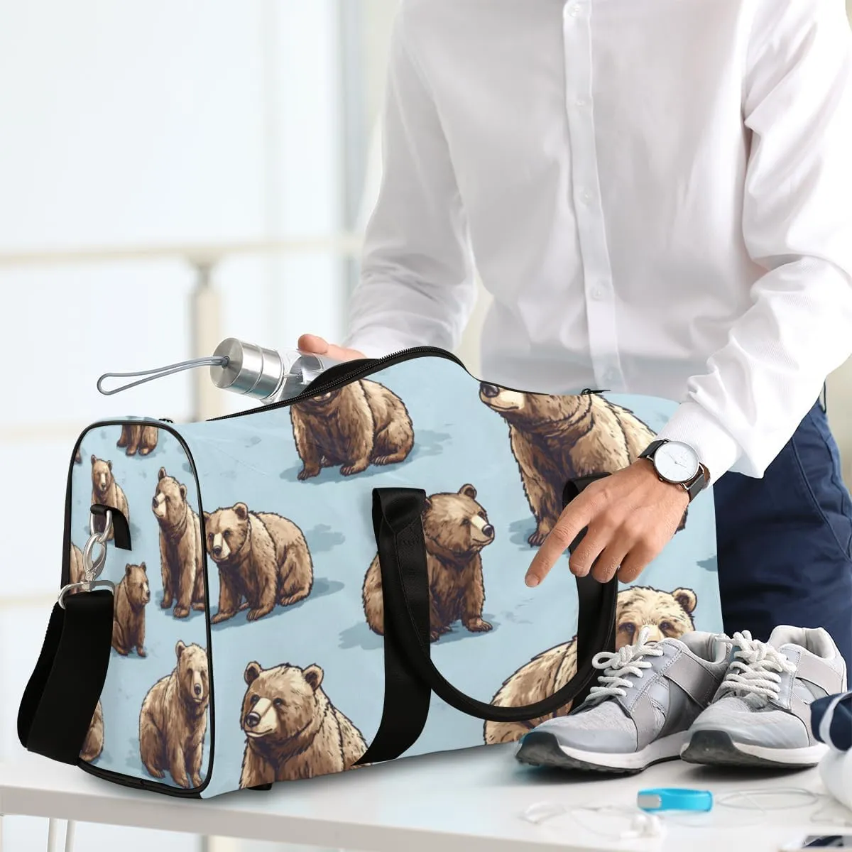 Rustic Travel Duffle Bag for Women Men Gym Duffel Foldable Bag Waterproof Weekender Cute Funny Bear Duffle Tote