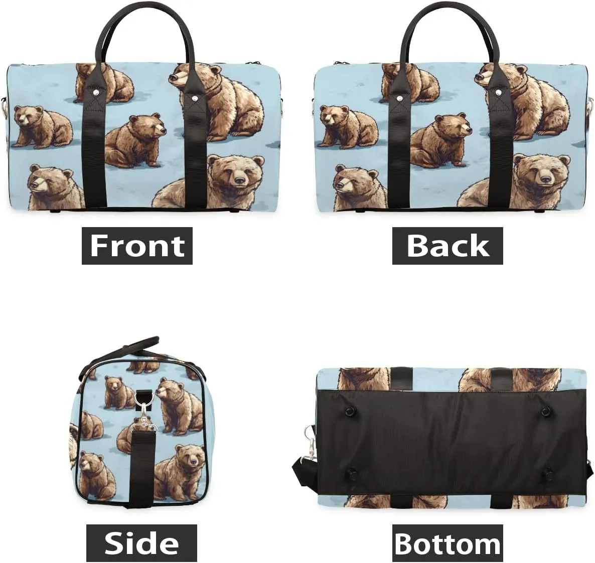 Rustic Travel Duffle Bag for Women Men Gym Duffel Foldable Bag Waterproof Weekender Cute Funny Bear Duffle Tote