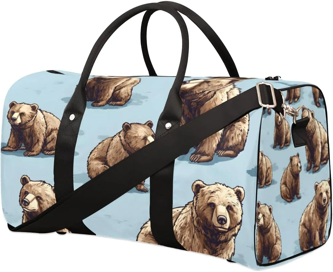 Rustic Travel Duffle Bag for Women Men Gym Duffel Foldable Bag Waterproof Weekender Cute Funny Bear Duffle Tote