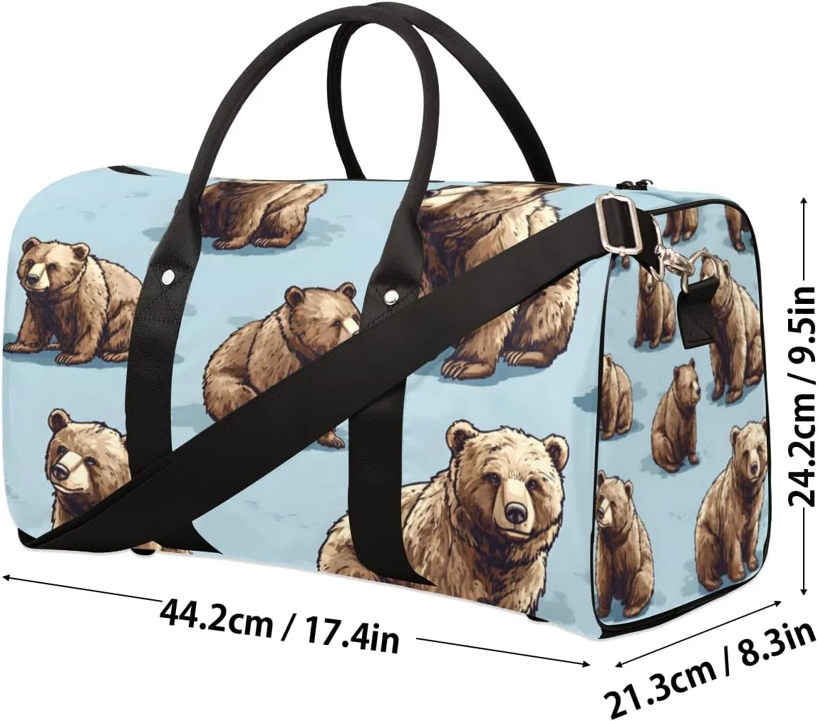 Rustic Travel Duffle Bag for Women Men Gym Duffel Foldable Bag Waterproof Weekender Cute Funny Bear Duffle Tote