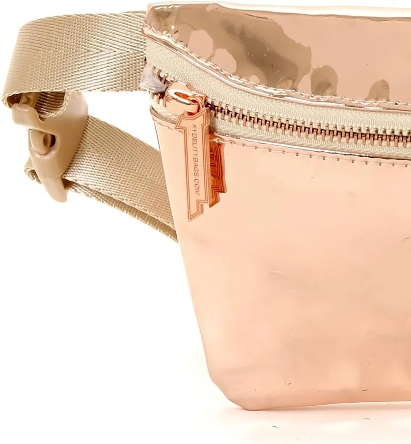 Small Fanny Packs for Women  80s/90s Slim Bum Bag  Unisex Crossbody Waist Belt Bag for Travel, Festivals, Sports & Daily Use  Waist Belt Bag for Women | Mirror Rose Gold
