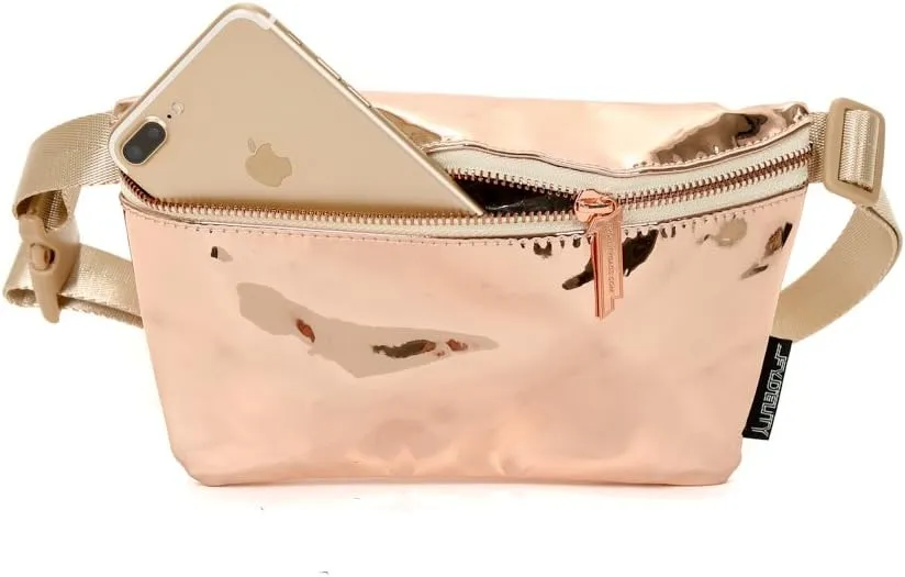Small Fanny Packs for Women  80s/90s Slim Bum Bag  Unisex Crossbody Waist Belt Bag for Travel, Festivals, Sports & Daily Use  Waist Belt Bag for Women | Mirror Rose Gold