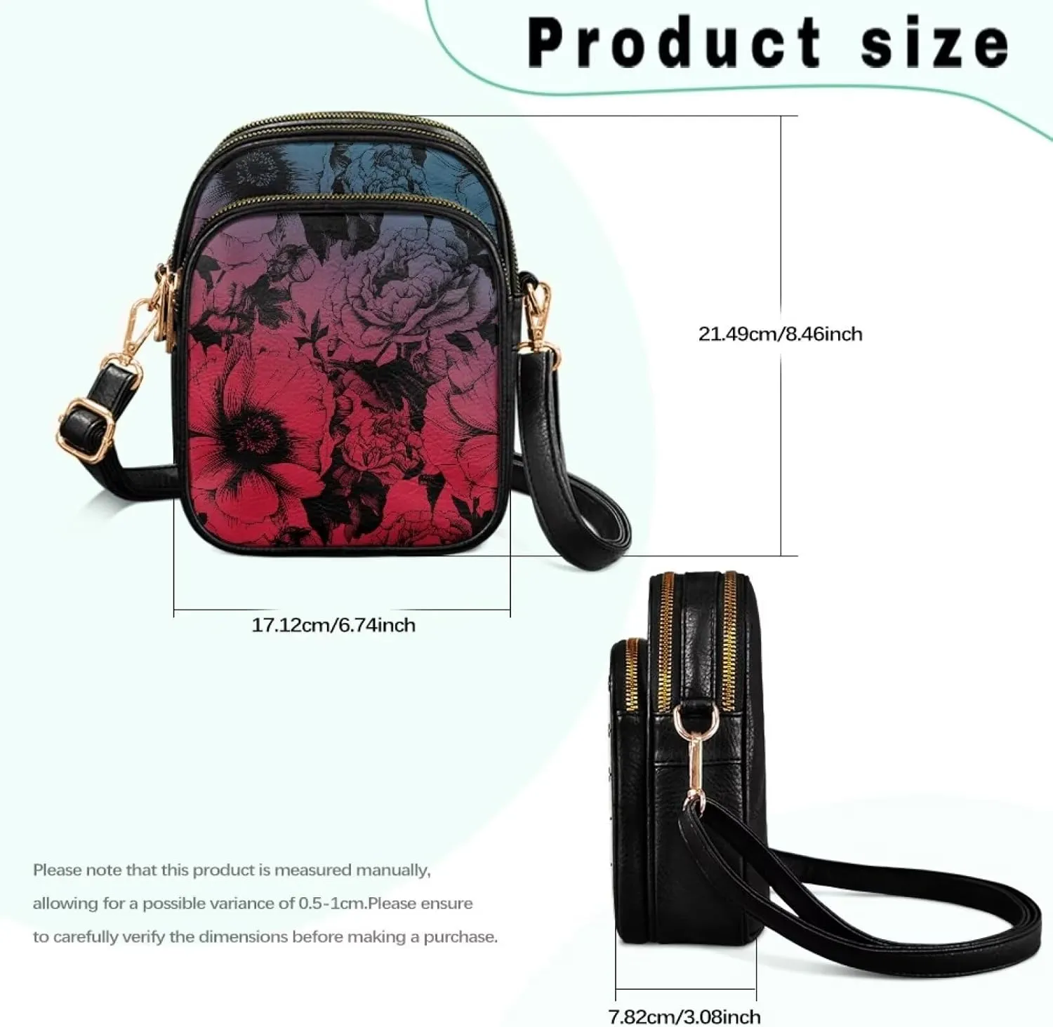 Small Leather Crossbody Bag for Women, Leaf Flowers PU Leather Cell Phone Purse Handbag with Adjustable Strap
