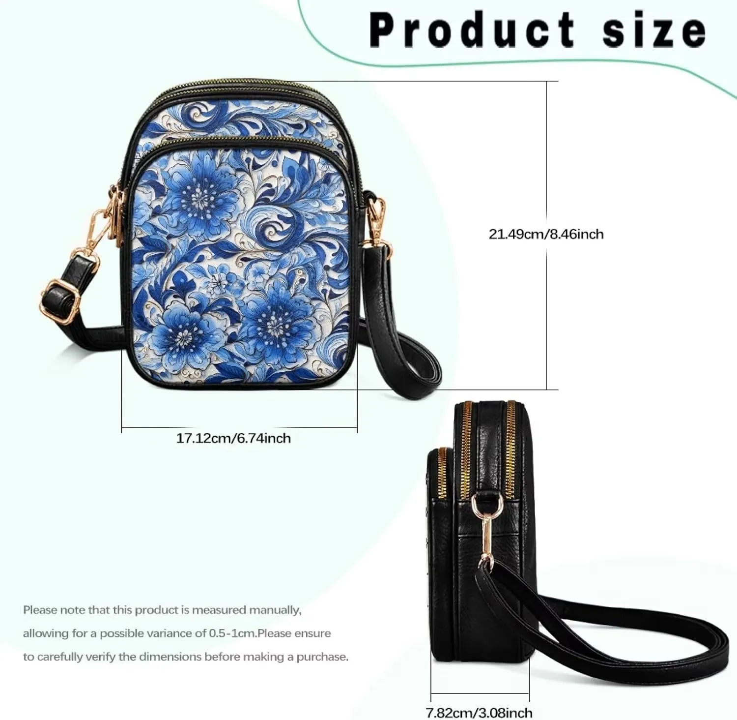 Small Leather Crossbody Bag for Women, Leaf Flowers PU Leather Cell Phone Purse Handbag with Adjustable Strap
