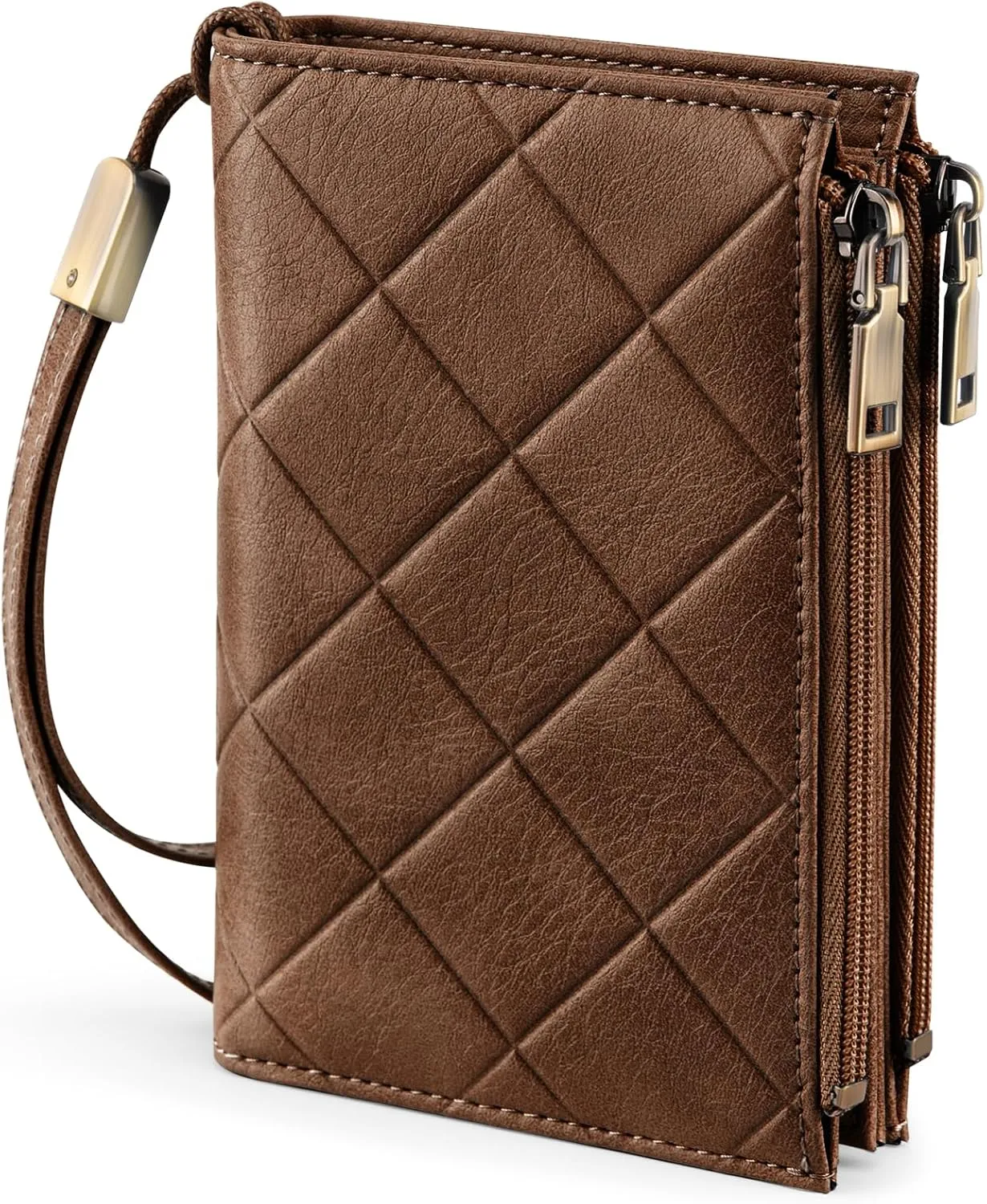 Small Wallet for Women RFID Blocking Leather Trifold Compact Ladies Wristlet Card Wallets with Dual Zipper Coin Pocket ID Window