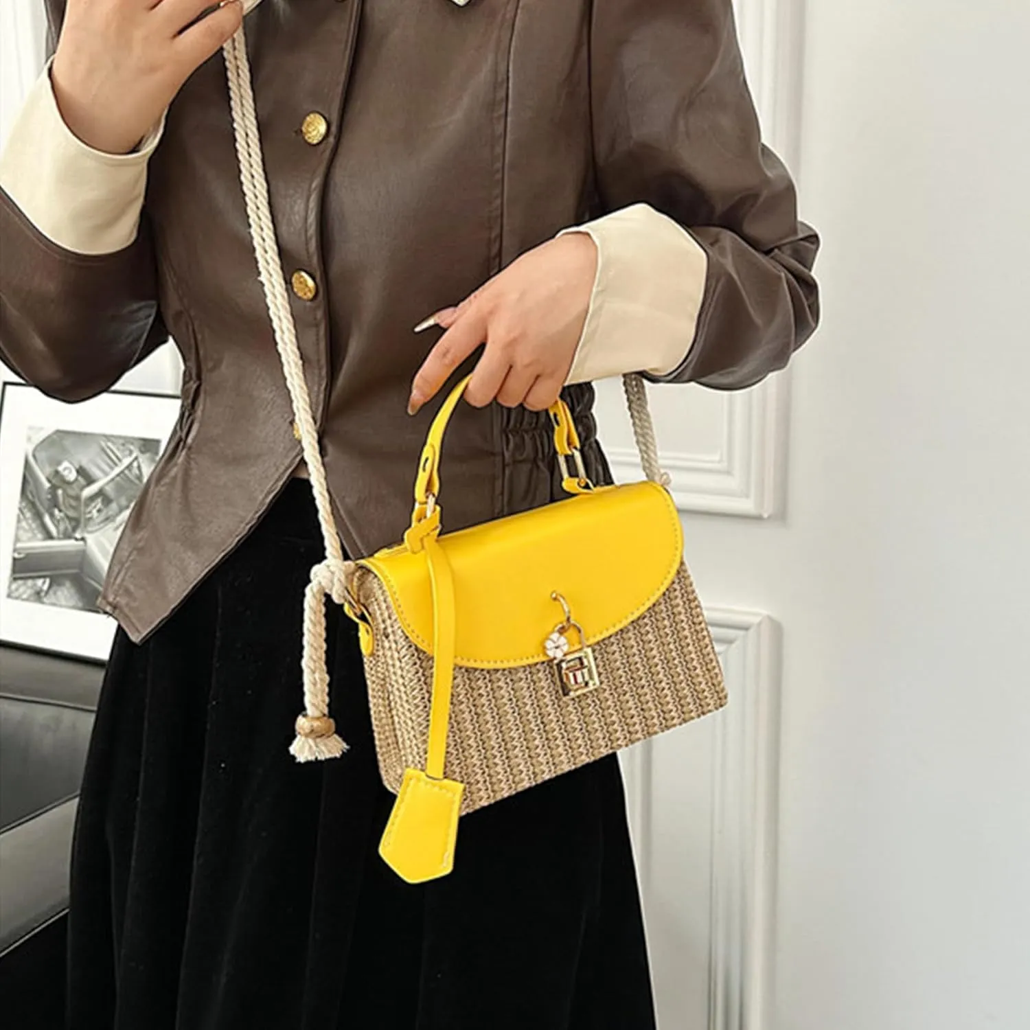 Straw Crossbody Bag for Women Summer Straw Rattan Wicker Purses Mini Beach Woven Handbags Shoulder Bag 2025