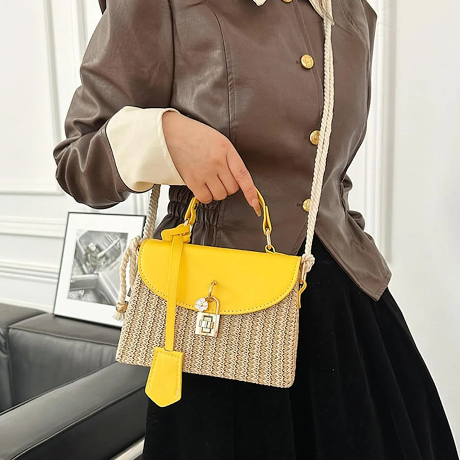 Straw Crossbody Bag for Women Summer Straw Rattan Wicker Purses Mini Beach Woven Handbags Shoulder Bag 2025