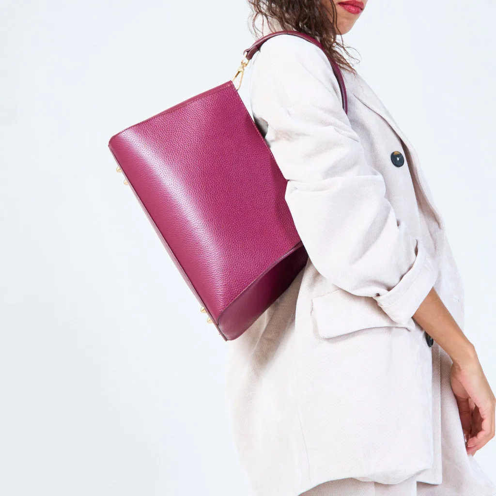Structured leather handbag with top handle wholesale