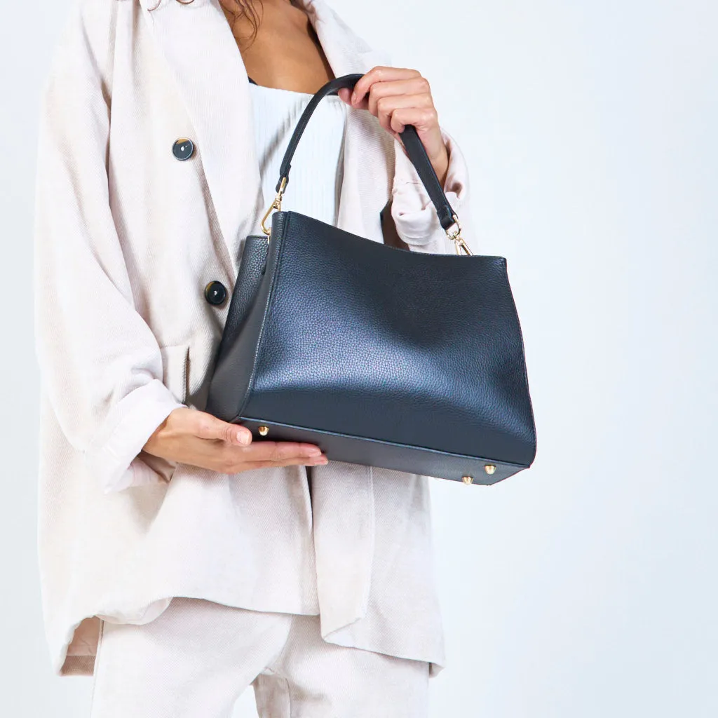 Structured leather handbag with top handle wholesale