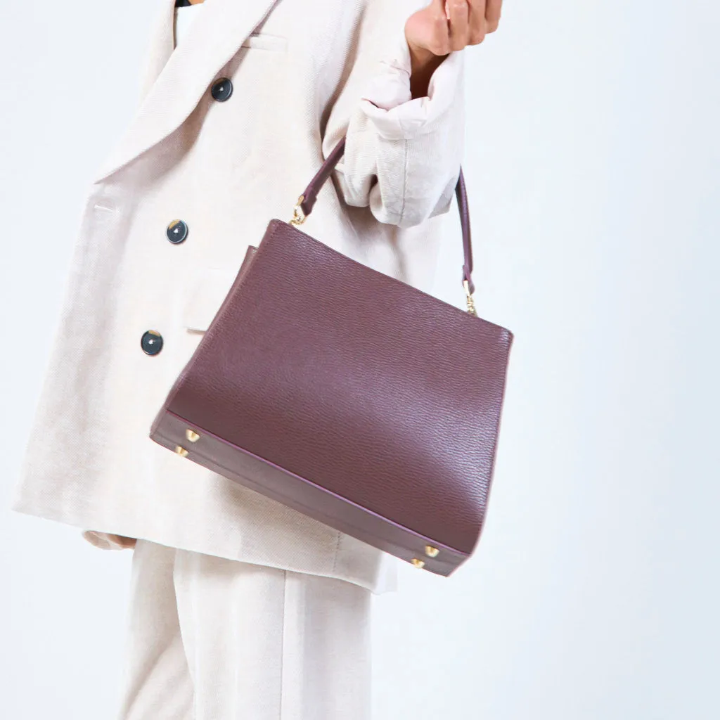 Structured leather handbag with top handle wholesale