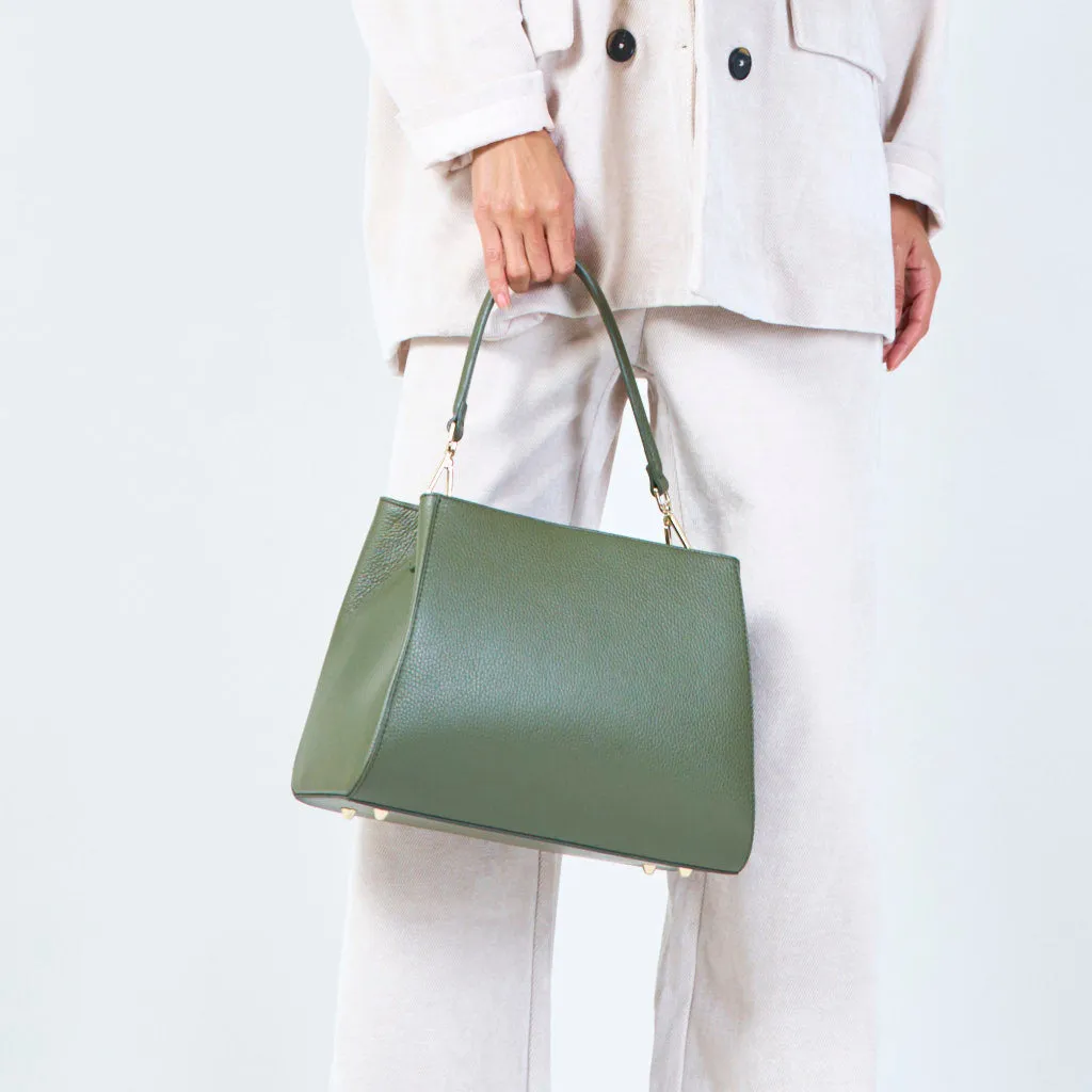Structured leather handbag with top handle wholesale