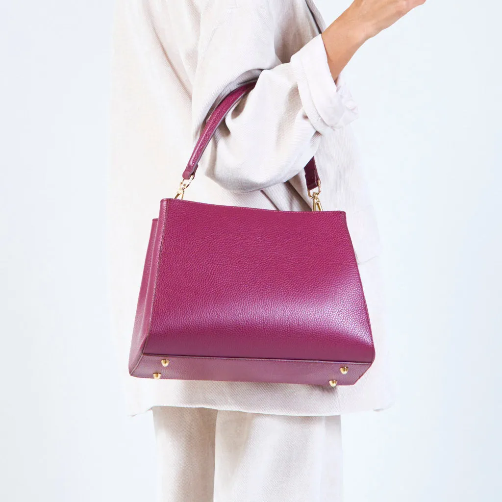 Structured leather handbag with top handle wholesale