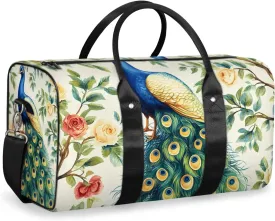 Teal Peacock Travel Duffle Bag for Women Men Gym Duffel Foldable Bag Waterproof Weekender Flowers Birds Duffle Tote