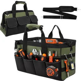 Tool Bag Heavy Duty 15.7-Inch, 18-Pocket Tool Box Organizer Storage Bags with Zipper, Waterproof Hard Bottom, Gifts for Dad Tool Tote for Father Electrician Men Mechanic