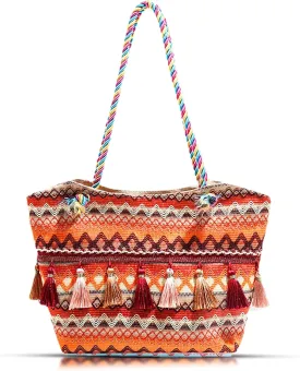 Tote Bags for Women Bohemian Tassels Shoulder Bag, Large Capacity Handbag Suitable for Beach Travel Daily Matching(Orange)