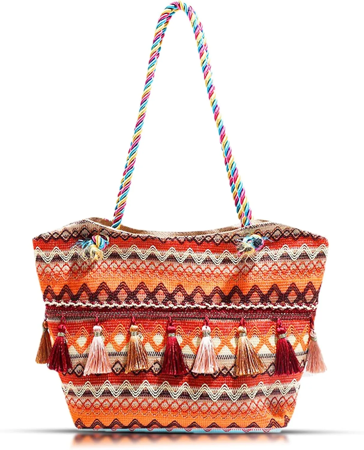 Tote Bags for Women Bohemian Tassels Shoulder Bag, Large Capacity Handbag Suitable for Beach Travel Daily Matching(Orange)