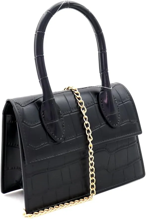 Trendeology Mini Top-Handle Retro Box Flap PU Leather Satchel Purse Crossbody