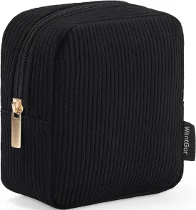 WantGor Small Corduroy Makeup Bag, Mini Cosmetic Storage Bags Coin Purse Zipper Pouch Travel Cosmetic Bag Lipstick Hair Accessories Organizers for Women (Black)