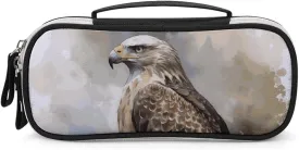 Watercolor of Hawk Sitting Leather Makeup Bag Portable Small Cosmetic Organizer Waterproof Toiletry Bags Brushes Pencils And Travel Make Up Accessories