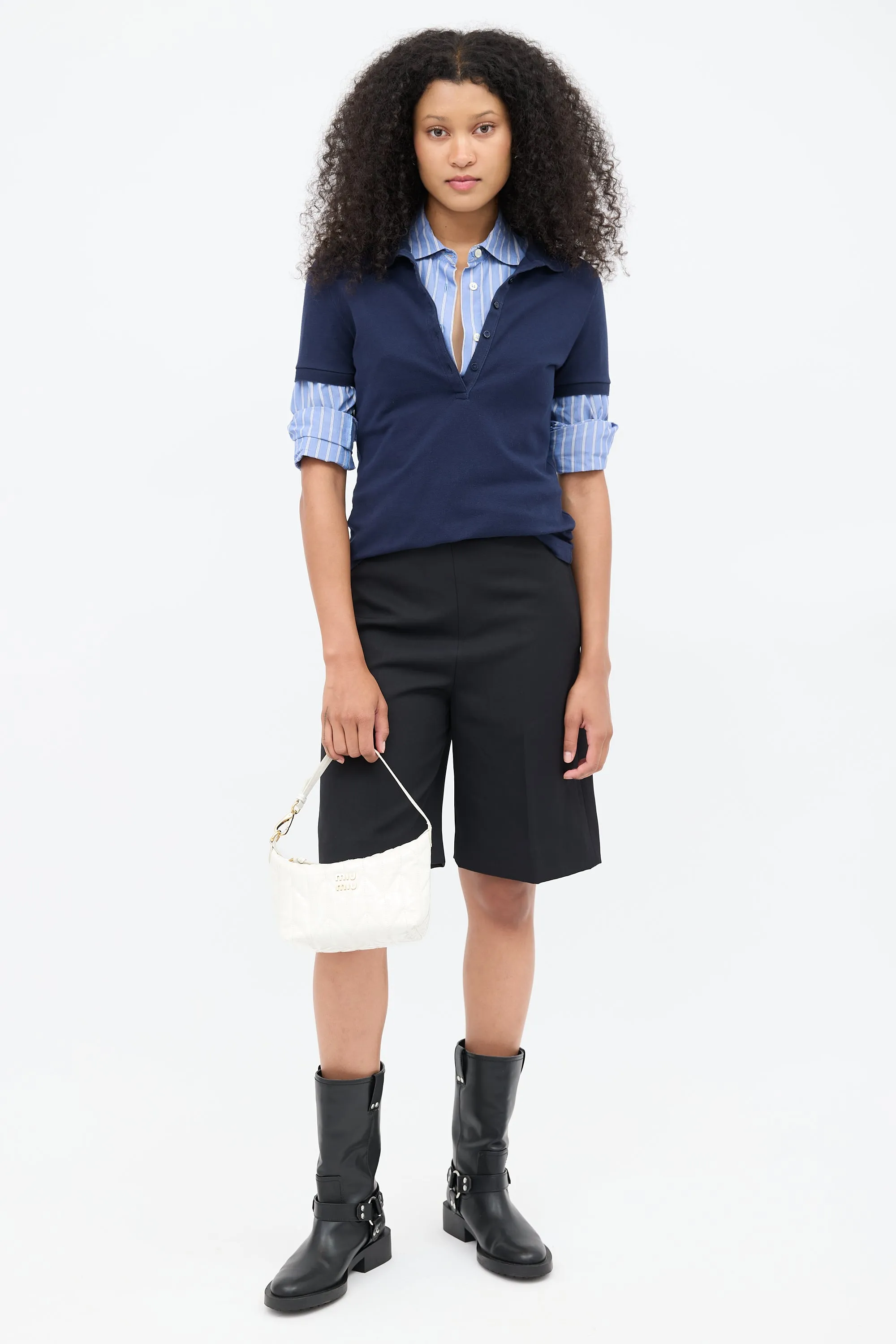 White Leather Small Spirit Ciré Zip Bag