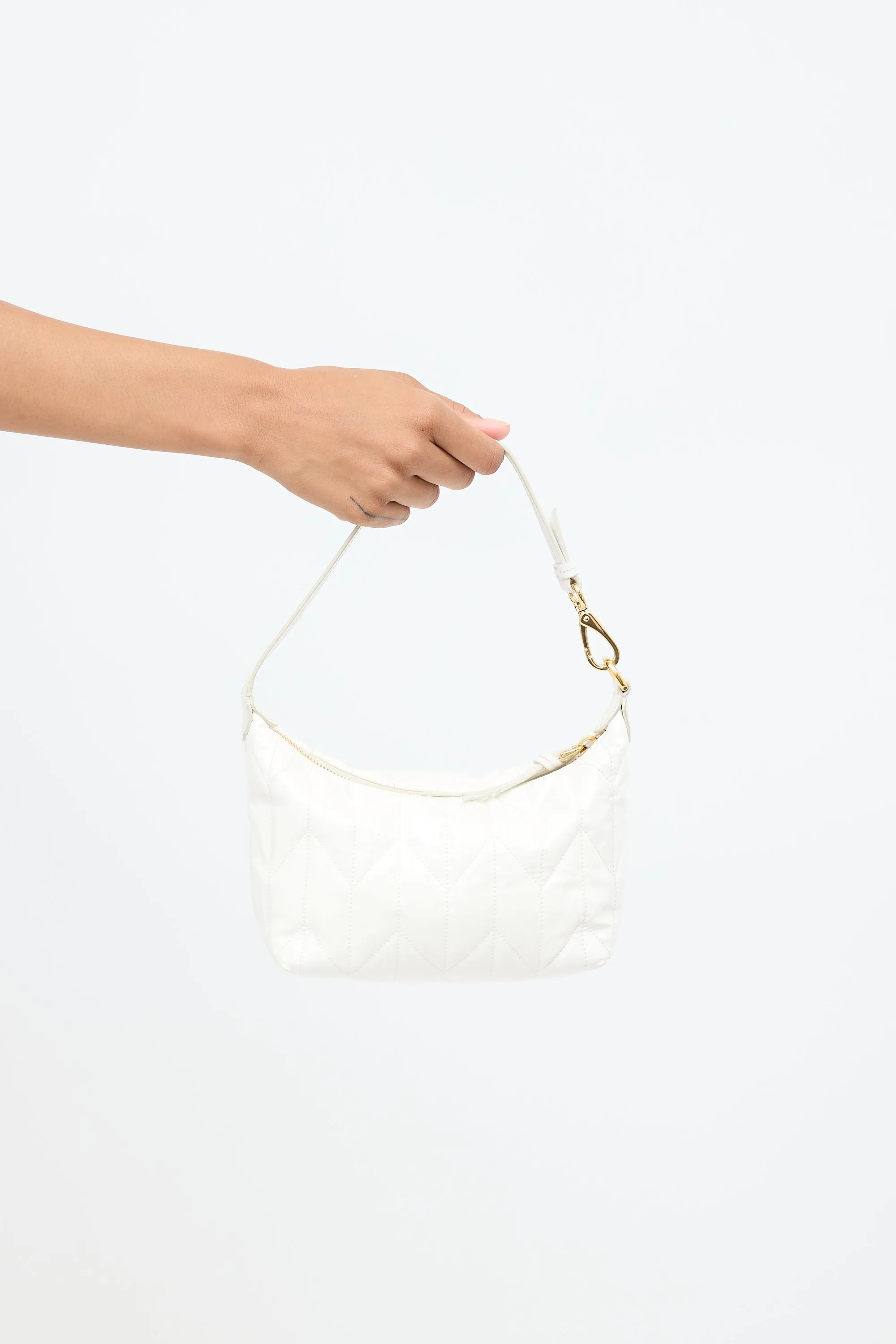 White Leather Small Spirit Ciré Zip Bag